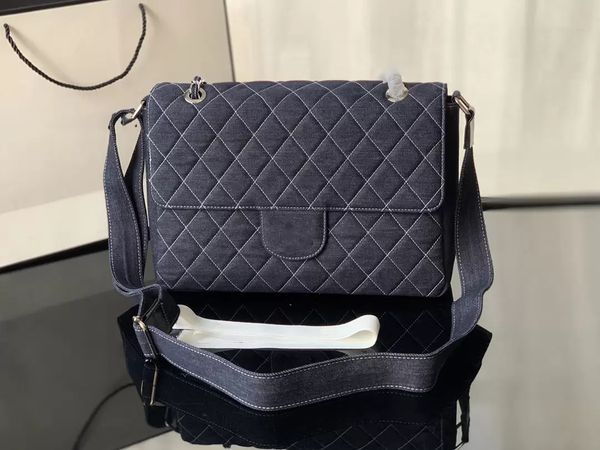 

denim dark blue jumbo maxi vintage bags classic flap matelasse chain crossbody shoulder luxury designer adjustable shoulder strap messenger