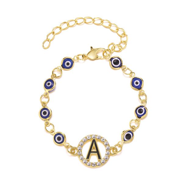 

turkey lucky evil eye charm bracelets rhinestone blue eye letter bracelet ladies mens gothic jewelry ab747, Golden;silver