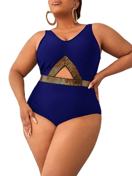 

plus metallic panel cut out one piece swimsuit x8zi#, White;black