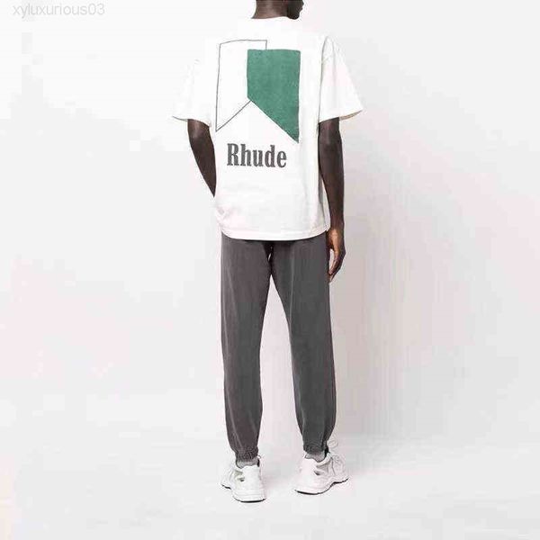 

brand designer t shirt 2022 rhude hairstyle graphics men women 1:1 quality green red printing summer daily male clothes, White;black