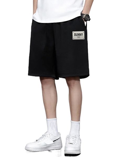 

men letter patched slant pocket shorts a7so#, White;black