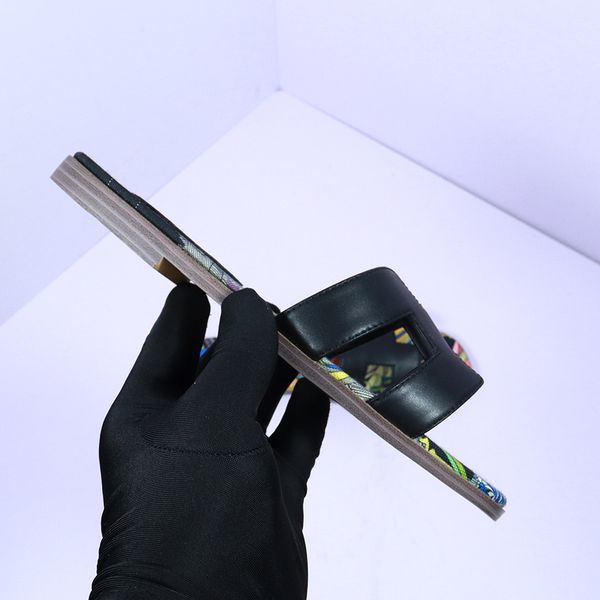 

sandales women slipper lychee skin sliders patent leather solid beach slipper designer slippers 35-42 000, Black