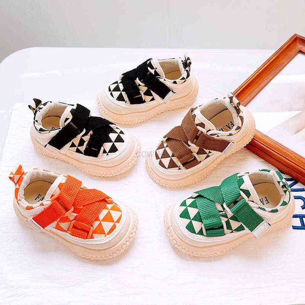 

autumn new children sneakers interwoven straps design girls canvas shoes lattice boys casual shoes baby soft bright color shoes g220810, Black;red