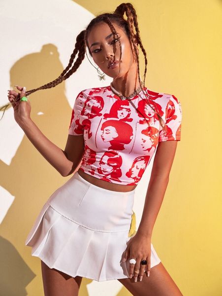 

figure graphic crop tee b6yk#, White