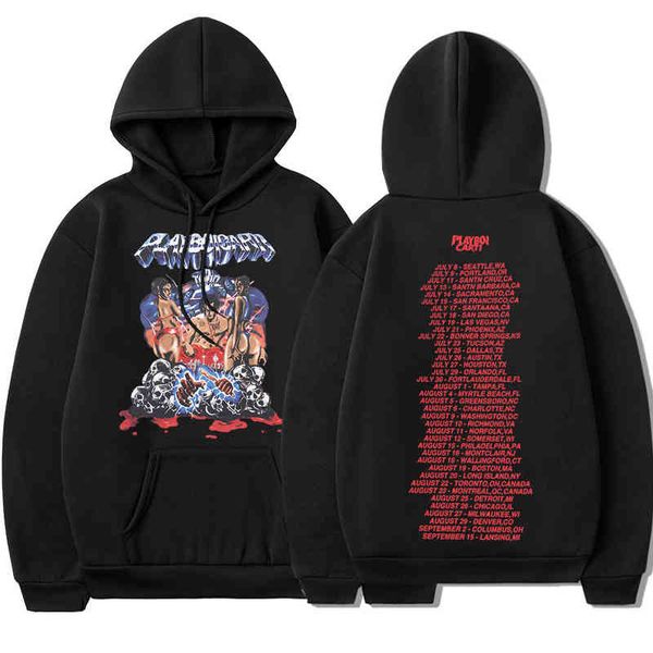 

rapper playboi carti vintage hip-hop hoodie men women long sleeve pullover cotton casual sweatshirts aesthetic 90s, Black