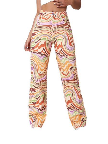 

allover print straight leg jeans i6iq#, Blue