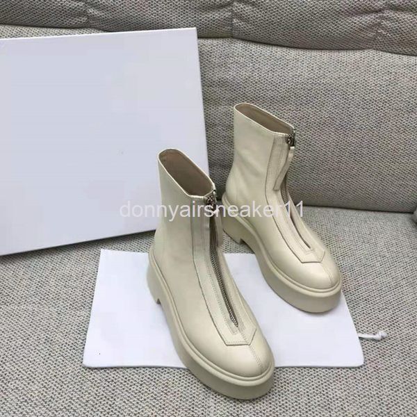 

boots high board version autumn winter front zipper leather thick bottom heel martin boots women's english short, Black