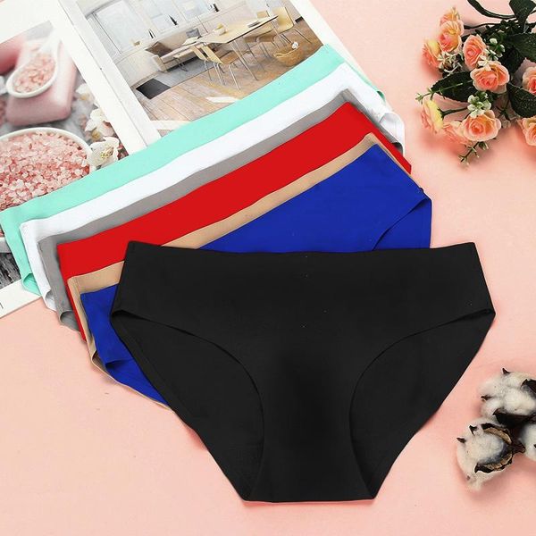 

seamless womens panties solid silk satin underwear cozy breathable briefs lingerie female underpants, Black;pink