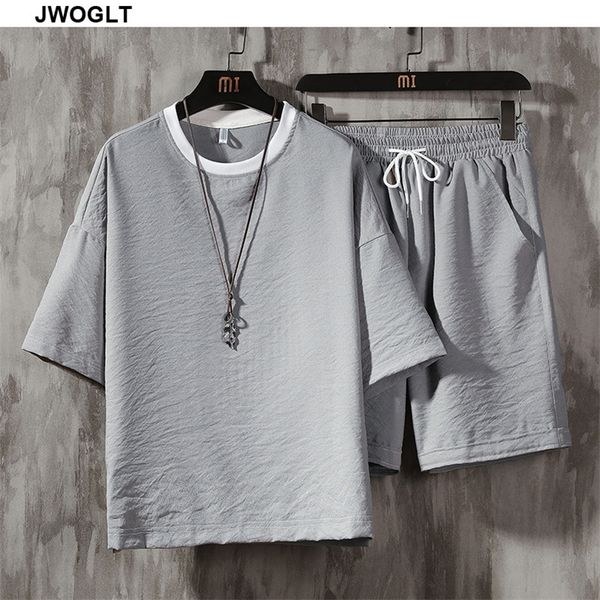 

summer new korean fashion casual men tracksuit design track set cool black short sleeve t shirt and shorts 2 piece couples set lj201125, Gray