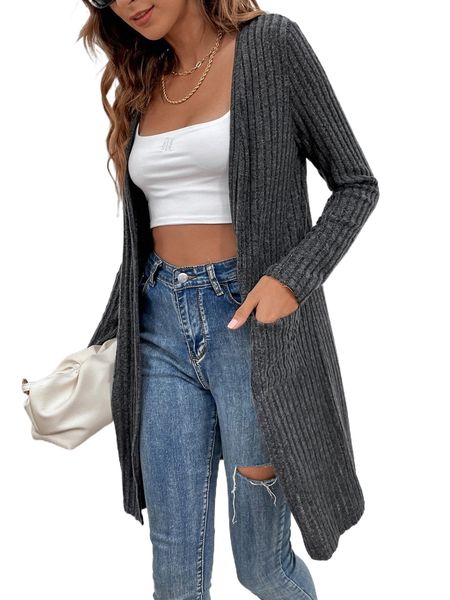 

dual pocket ribbed solid coat f9qi#, Black