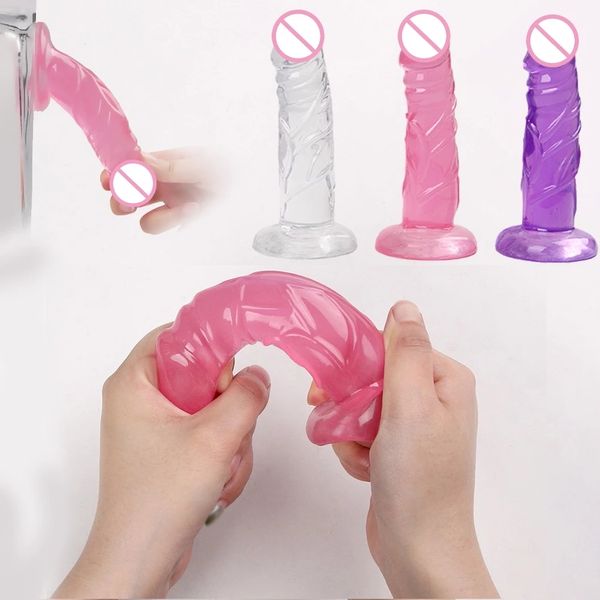 Dildo realistico trasparente in cristallo con ventosa Masturbazione femminile Pene Cock Giocattoli sexy per donne Prodotti per adulti lesbiche
