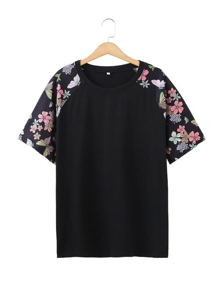 

men 1pc floral & butterfly print raglan sleeve tee d01r#, White;black