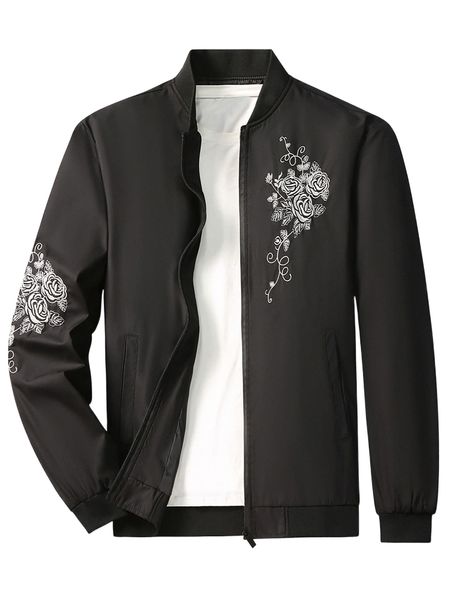

men floral embroidery bomber jacket without tee s4gl#, Black;brown