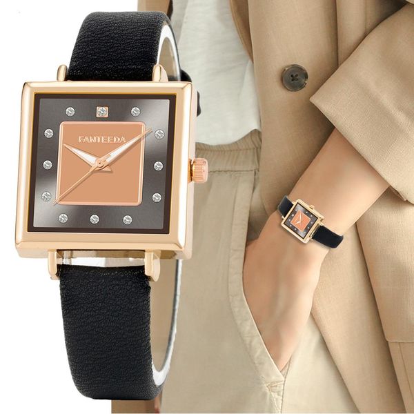 

qaulities square women fashion watches simple female quartz clock luxury brand retro ladies leather wristwatches gifts, Slivery;brown
