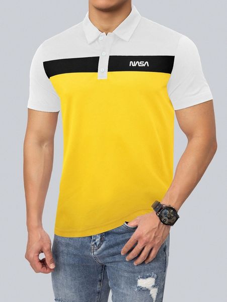 

men random color block letter graphic polo shirt s9nv#, White;black