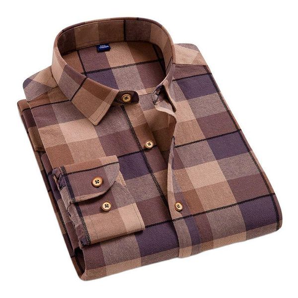 Camicie casual da uomo Flanella di cotone Camicia a quadri morbida a maniche lunghe a quadretti per uomo Tempo libero Abbigliamento classico vintage comodo da uomo