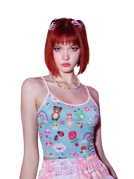 

romwe anime cartoon print ringer cami a9s8#, White