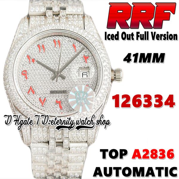 RFF Son Ürünler EE126334 A2836 Otomatik Erkekler İzle JW126234 NT126333 Kırmızı Arap Elmaslar Dial 904L Çelik Buzlu Elmas Bileklik Sonsuzluk Mücevher Saatleri