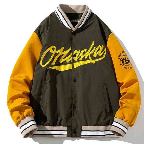 

varsity jacket men women letter baseball jacket embroidery harajuku japanese coat fashion patchwork couple clothes streetwear t220728, Black;brown