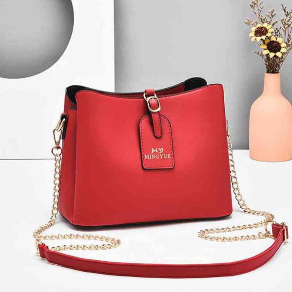 

womens crossbody bucket bag pu leather women fashion shoulder bag summer chain womens small party phone bag g220420