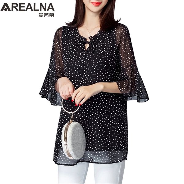 Elegante Damenhemden Mode Frau Blusen Polka Dot Chiffon Tuniken Puff Langarm Kleidung Schwarzes Hemd Übergroße Tops 220407