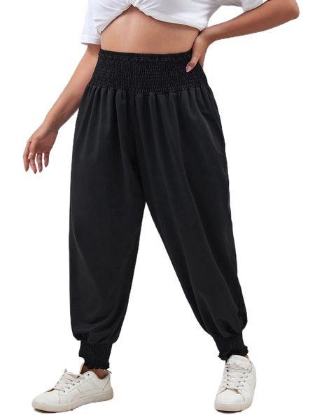 

plus shirred waist pants d5v0#, Black