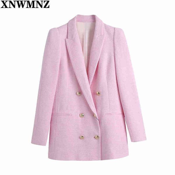 

xnwmnz fashion textured button blazer women pink lapel collar long sleeves pockets blazers womens spring coat female suit 210513, White;black