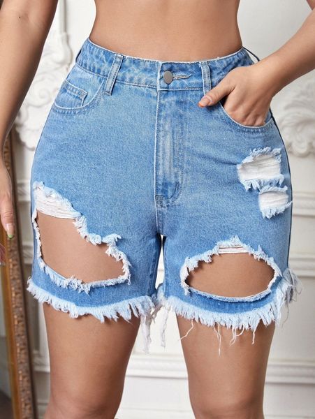 

sxy zipper fly ripped raw hem denim shorts r73i#, White;black