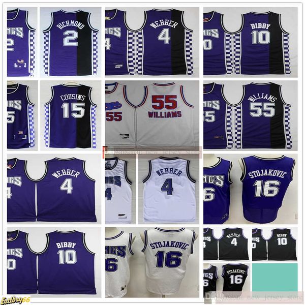 

retro baskeball demarcus 15 cousins jerseys stitched webber bibby stojakovic richmond jersey man purple white black for size s-xxl, Black;red