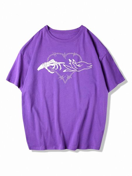 

romwe guys hand skeleton & heart print tee y4ti#, White;black