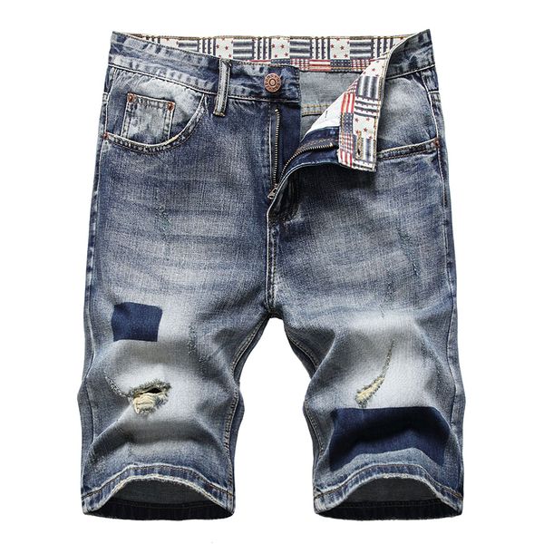 Verão novo short de jeans soltos masculinos rasgados nostálgico Retro High Street Jeans curto tamanho 28-42 shorts de moda Pantalones cortos