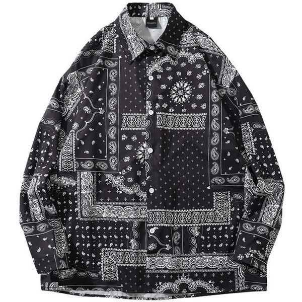

vintage cashew flowers shirt men japanese style long sleeve shirts spring fashion couples harajuku camisas hip hop 220322, White;black