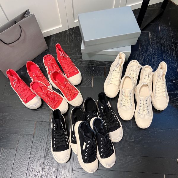 

paris men women canvas shoes vintage distressed casual shoes high wash old effect vulcanized sole half slippers black white red couple
