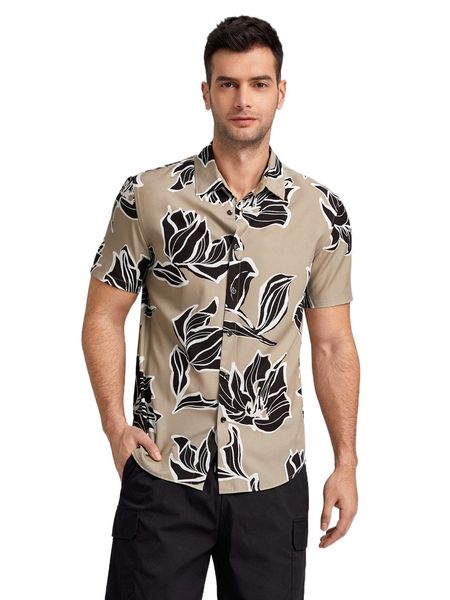 

men floral print collared shirt w1uw#, White;black