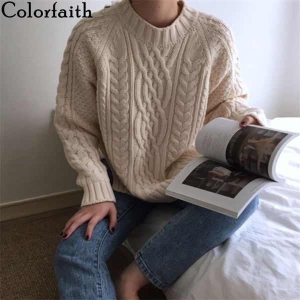 

colorfaith autumn winter women's sweaters pullovers warm minimalist korean fashionable casual solid loose jumpers sw7033 201016, White;black