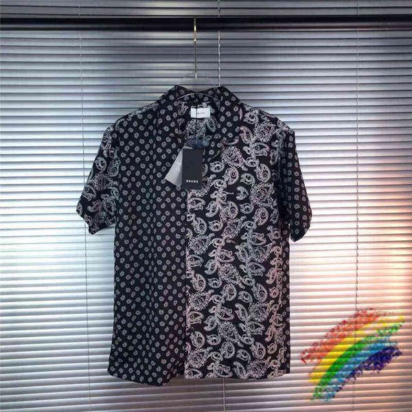 

shirts pacthwork rhude shirt men women streetwear cashew flower buttoned tees, White;black