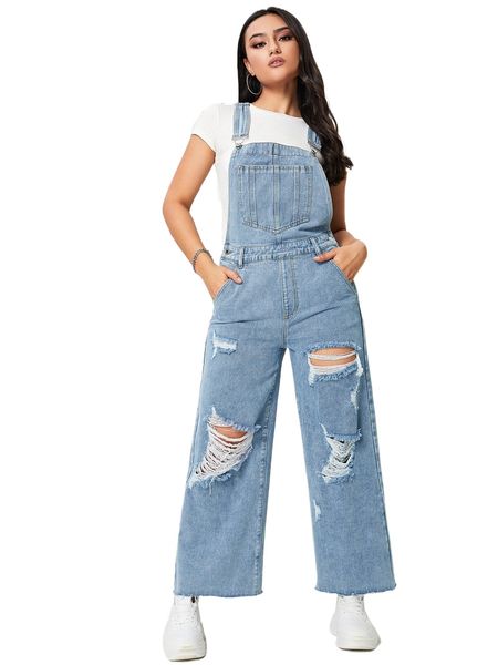 

ripped patched pocket denim overalls without tee d1jx#, Black;white