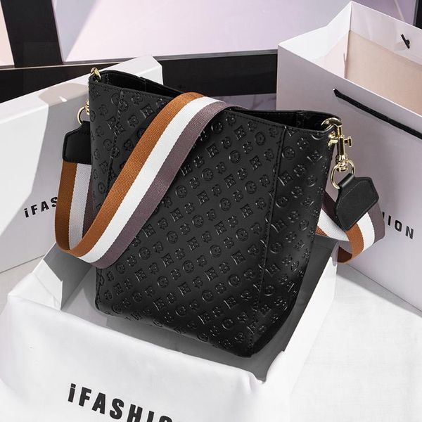 

fashion bucket bag pu all-match large-capacity women's bag embossed letter shoulder messenger bags