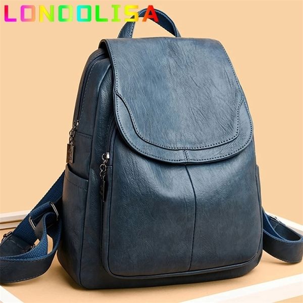 

women quality leather backpacks for girls sac a dos casual daypack black vintage backpack school bags for girls mochila rucksack 220713