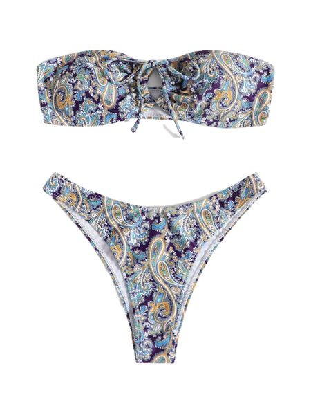 

paisley print bandeau bikini swimsuit y8xl#, White;black