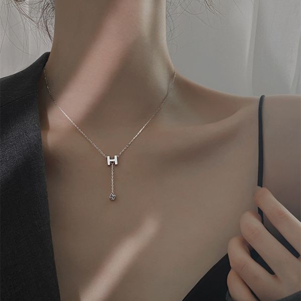 

925 sterling silver letter tassel necklace for women's versatile new fashion sense clavicle chain style