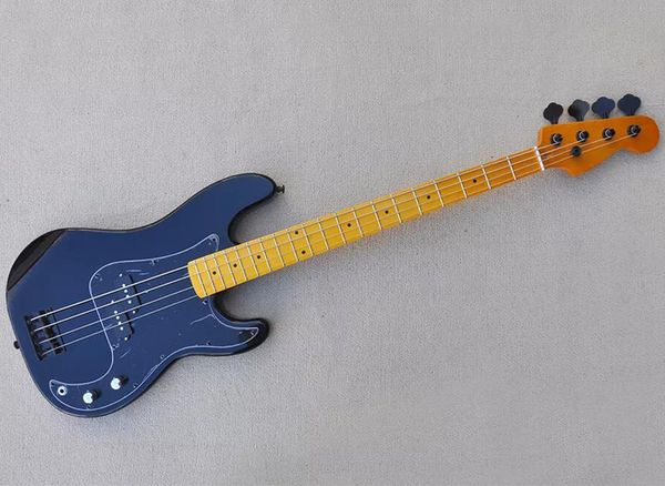 

4 strings black electric bass guitar with yellow maple fingerboard custtomizable