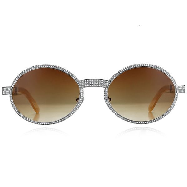 

sunglasses s925 silver ink inlaid mosan diamond full frame ox horn natural black leg, White;black