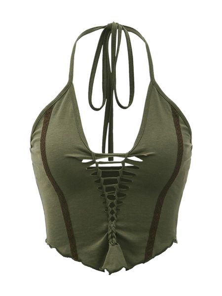 

twist ladder cut bandana hem tie backless crop halter c4tm#, White