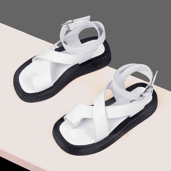 Terlik Sandal Kadınlar Gerçek Deri 2023 Yaz Yeni Klip Toe Lady Roman Ayakkabı Muffin Zapatilla Mujer 220622