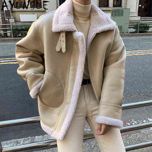 

ayunsue winter genuine leather coat sheepskin coat men warm thick wool man jackets men chaarras para hombre lw j220727, Black