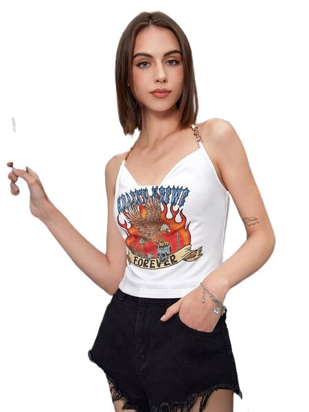

x krassti letter & fire print tied backless halter z9zt#, White
