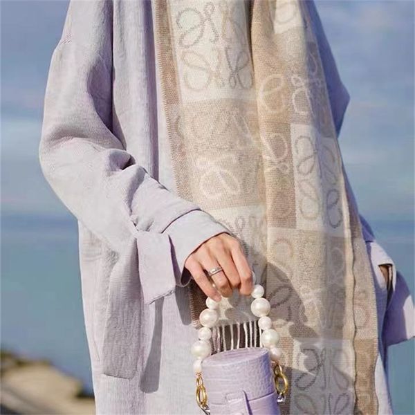 

60% off 2022 autumn and winter new scarves cashmere long scarf camel check chessboard old flower imitation jacquard tassel, Blue;gray