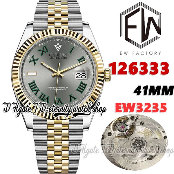 EWF V3 ew126333 Cal.3235 EW3235 Relógio automático para homem 41 MM Canelura Moldura Romana Cinzento Mostrador Dois Tons Pulseira de Aço 904L Com Mesmo Número de Série Garantia Cartão Eternidade Relógios