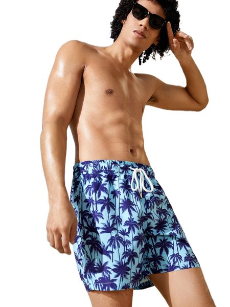 

men palm tree print drawstring waist shorts 03lj#, White;black
